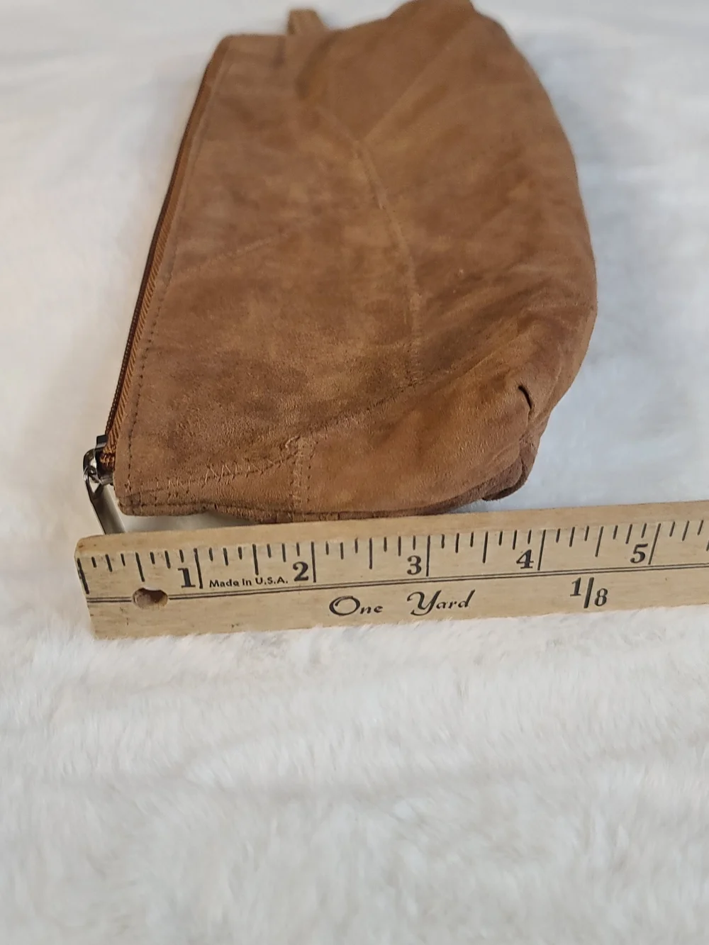 Suede Patchwork Cosmetic Pouch in Brown